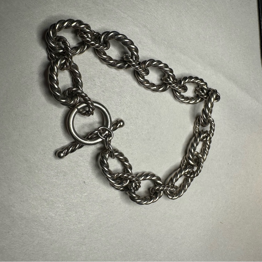 Chunky Sterling Silver Twisted Rope Link Toggle Bracelet